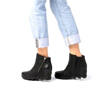 SOREL Joan Of Arctic Wedge ll Zip Nubuck Leather Boots Black Sz 7